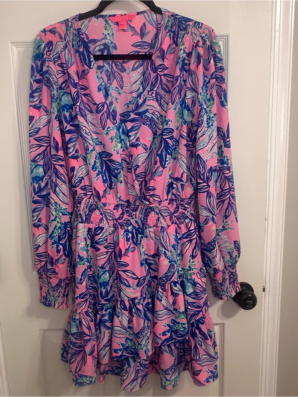 Lilly Pulitzer Pink Multicolor Floral Long-Sleeve Ruffle Dress